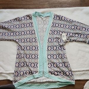 NWT P.J. Salvage Mint Geometric Lace Trim Kimono Robe Sz M/L Swimsuit Cover-up